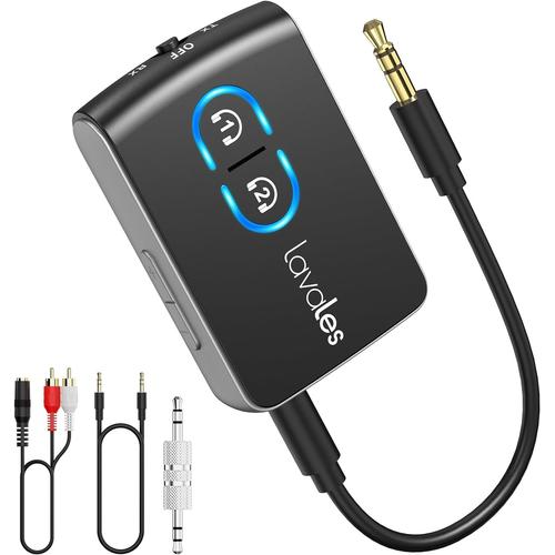 Transmetteur Récepteur Bluetooth 5.3 Pour Tv, Bluetooth Adaptateur Audio 3,5mm Jack Hifi Aux Rca, Aptx-Ll Double Link Pour Smartphone Vers Casque Bluetooth/Avion/Enceinte, Volume Réglable