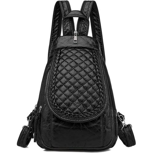 Petit Sac à Dos pour Femme Mini Sacs À Bandoulière PU Cuir Étanche Feminin Sac à Main Elegant Loisir Chic Mignon pour Boutique,Voyage,Travail, Collège, Affaires-Noir