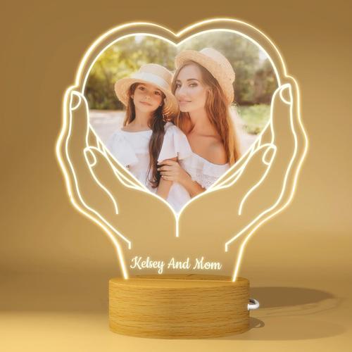 Lampe personnalisée avec photo-Coeur Romantique 3D Cadeau -Lumineux Cadeaux pour Maman Femme Couple Decor Chambre Fête des mères Saint Valentin Noël Anniversaire