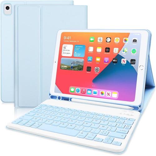 Clavier pour iPad 10.2 9ème Génération avec Coque, AZERTY Clavier Bluetooth, magnétique Coque, 8eme génération,7eme génération 2021/2020/2019 iPad Air 2019 (3eme génération), Bleu