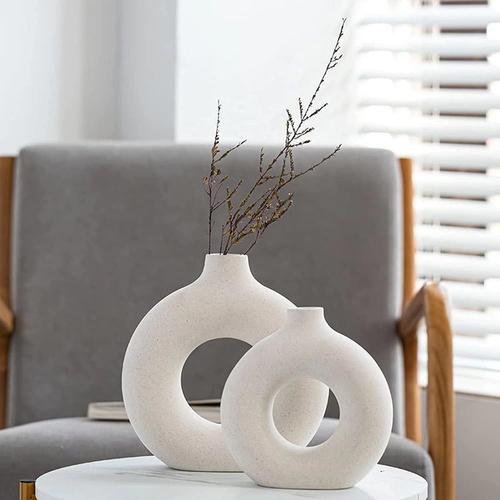 Vase Decoratif En Ceramique,Décoration Salon Lot De 2 Vase De Forme Ronde D'art Moderne,Vase Design Blanc Pour La Chambre À Coucher,Mariage,Table Décoration Vase