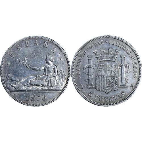 Espagne - 1870 - 5 Pesetas - Gouvernement Provisoire - Argent 900¿ - 20-081