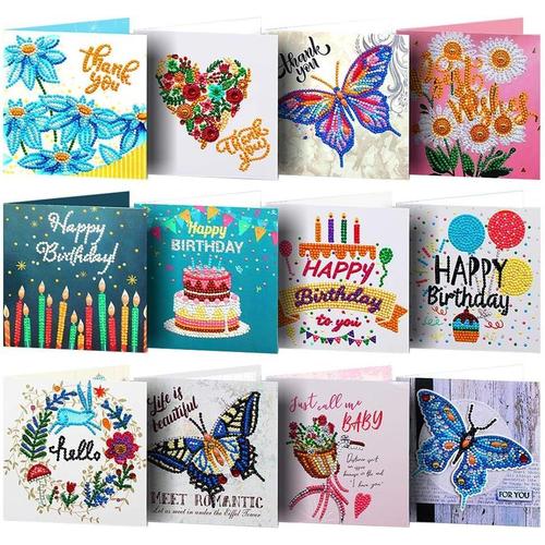 15x15 cm - 12 pcs Diamant Peinture Cartes de Voeux,DIY Forme Spéciale Broderie Strass Artisanat Arts pour Enfants et Adultes Noël Anniversaire Hoilday