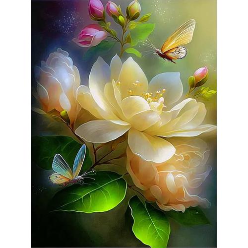 30x40 Cm - Peinture Au Diamant,Diy 5d Diamant Painting Kit De Perçage Complet,Diy Cross Broderie Kits Kits,Salon Chambre Bureau Décoration Mur Fleur Papillon 30x40 Cm