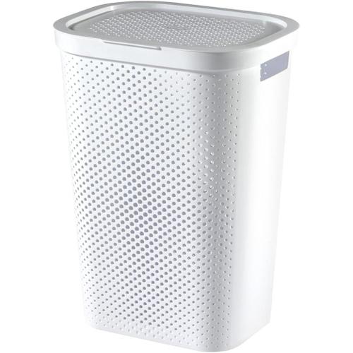 Coffre à Linge Infinity 60L - Bac à Linge Sale avec Couvercle - Bonne Aération - Poignées Ergonomiques - Pour Salle de Bain ou Buanderie - 100% recyclé - 43,7 x 35,1 x 60,2 cm - Blanc