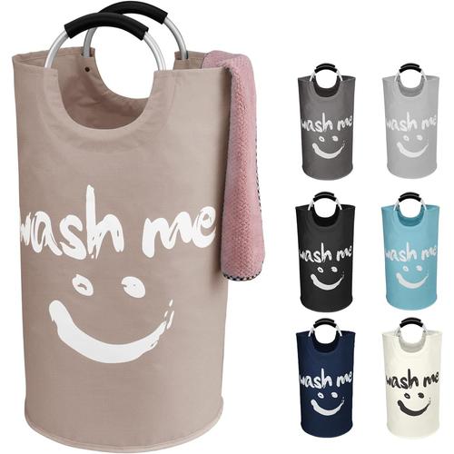 Panier a Linge Grande Capacité avec Poignées 91L, Sac à Linge Faciles à Transporter - Panier Rangement Pliage Collecteur de Buanderie avec Smiley Face pour Vêtements Sales et Jouets (Kaki)