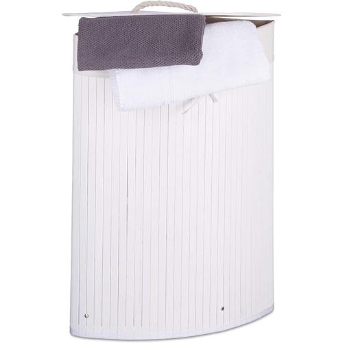 Panier à linge pliant corbeille pliable rectangle en bambou 64 litres 35 x 35 x 65 cm, blanc