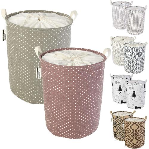 Trieuse de Rangement pour Panier à Linge avec Cordon de Serrage, Paniers à Linge Escamotables Escamotables, Lin en Coton Rond Imperméable, [2PCS, épaissi 17,7 ""/ Moyen]