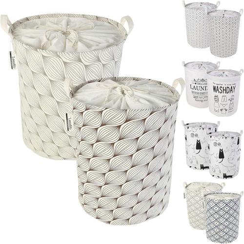 Trieuse de Rangement pour Panier à Linge avec Cordon de Serrage, Paniers à Linge Escamotables Escamotables, Lin en Coton Rond Imperméable, [2PCS, épaissi 17,7 ""/ Moyen]