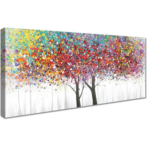 50x120 cm - Arbre de vie coloré Cadre en bois Impression sur Toile Peinture Affiche Arbre de vie Moderne Abstrait Image Tableau Decoration Murale Salon Chambre Décorations Prêt À Accrocher 50x120 cm/20x48 Inch