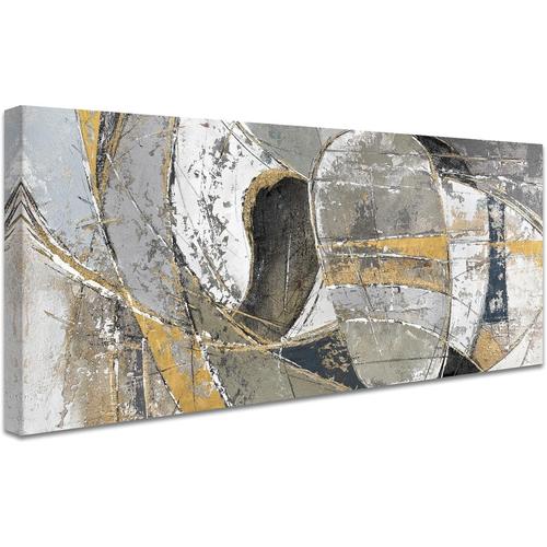 50x120 cm - Jaune Moutarde et Gris Cadre en bois Impression sur Toile Peinture Affiche Abstrait Image sur Toile Tableau Decoration Murale Salon Chambre Décorations Prêt À Accrocher 50x120 cm/20x48 Inch