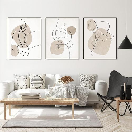 30x40 cm - Image abstraite - Impression sur toile - Ligne d'art - Beige - Tableau mural moderne pour salon et chambre à coucher - Sans cadre - Noir et blanc - D - 30 x 40 cm