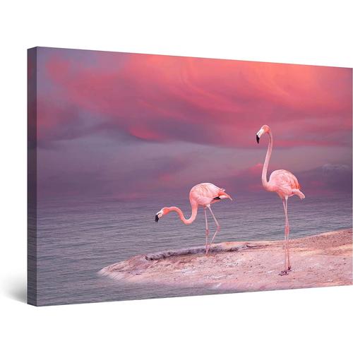 60x90 cm - Impression sur Toile Le Flamant Rose Un Oiseau, Tableau Pourpre- Decoration Murale Salon Moderne - Image sur Toile - 60 x 90 cm