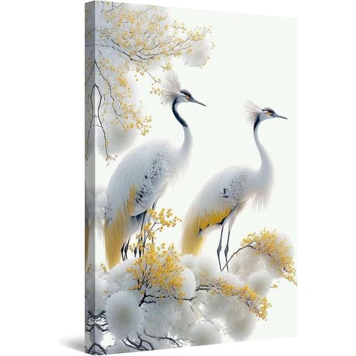 80x120 cm - Impression sur Toile - Oiseaux Royaux Blancs - Grande Tableau Decoration Murale Prêt à Accrocher Peinture Moderne et Contemporaine 80 x 120 cm