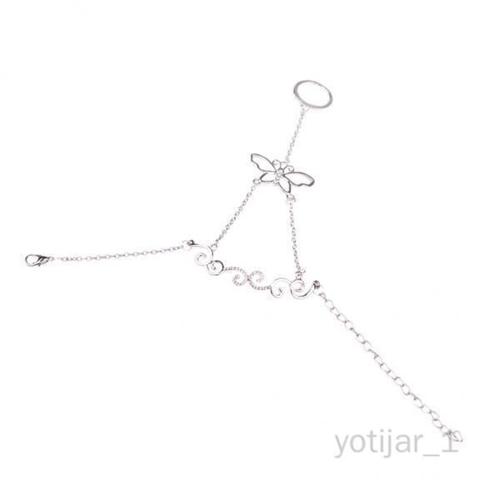 Yotijar Bracelet Papillon En Cristal, 6 Pièces, Chaîne D', Maillon, Anneau De Doigt, Harnais À Main, Argent