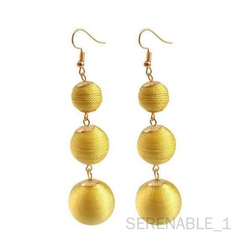 6xboho Fil Trois Boule Longue Linéaire Dangle Goutte Piercing Boucles D'oreilles Jaune