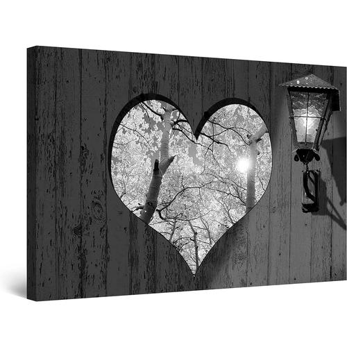 80x120 cm - Impression sur Toile Coeur aux Arbres Noire et Blanche - Tableau Abstrait - Decoration Murale Salon Moderne - Image sur Toile - 80 x 120 cm