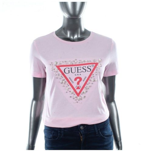 T Shirt Guess Diamond Triangle Femme Rose