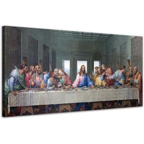 12""X24"" (30x60 Cm) - Toile Murale Jésus La Dernière Cène Célèbre, Peintures À L'huile Leonardo Da Vinci, Reproduction D'art Classique Tendue Et Encadrée, Chambre À Coucher, Salon (30x60 Cm)