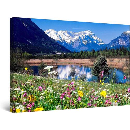 80x120 cm - Impression Sur Toile Montagnes Au Printemps, Tableau Paysage - Decoration Murale Salon Moderne - Image sur Toile - 80 x 120 cm