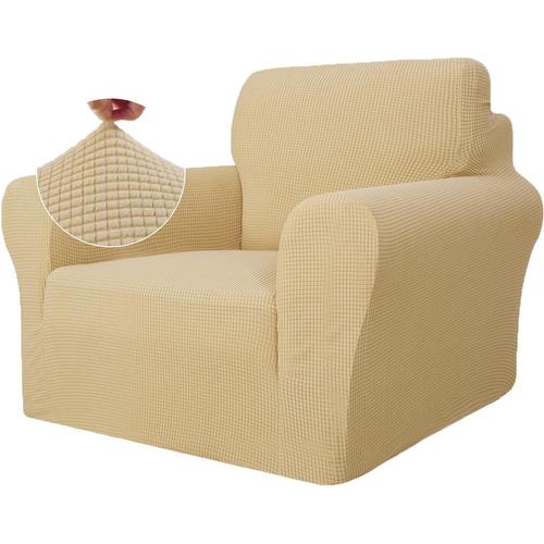 Housse Canapé 1 Place Avec Accoudoirs,Extensible Housses De Canapé,Universelle Housse Canape Protection Chat Chiens Griffures,Housse Fauteuil Antidérapante,Beige Jaune