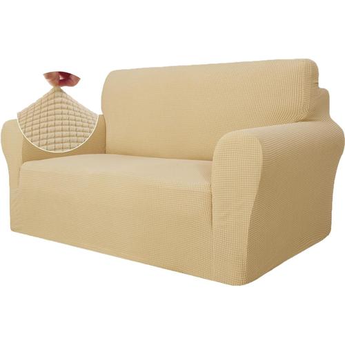 Housse Canapé 2 Places Avec Accoudoirs,Extensible Housses De Canapé,Universelle Housse Canape Protection Chat Chiens Griffures,Housse Fauteuil Antidérapante,Beige Jaune