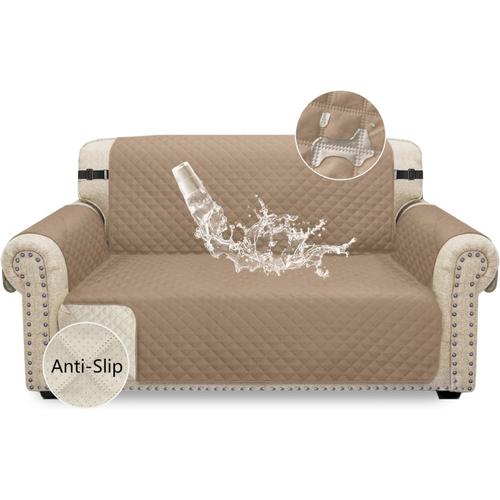 Housse De Canapé Imperméable Et Antidérapante Avec Sangles Élastiques,Lavable,Pour Enfants,Animaux De Compagnie,Chiens,Chats (2 Places,Beige)