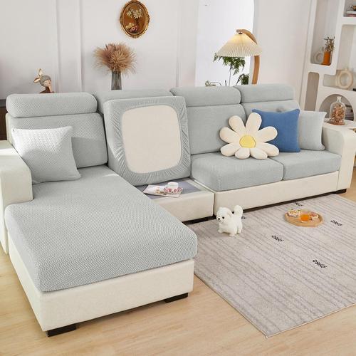 Housse Coussin Canapé Extensible Housse De Siège De Canapé Pour 2 Place Canapé Et Canape D'angle Protection Couvre Pour Chaise Longue (2 Place,Tissage Gris Clair)