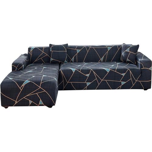 Housses De Canapé D'angle En Forme De L,2pcs Housses De Canapé Sectionnelles Extensibles Protecteurs Avec 4pcs Couvre Oreillers(3 Places + 3 Places,Printed#44)