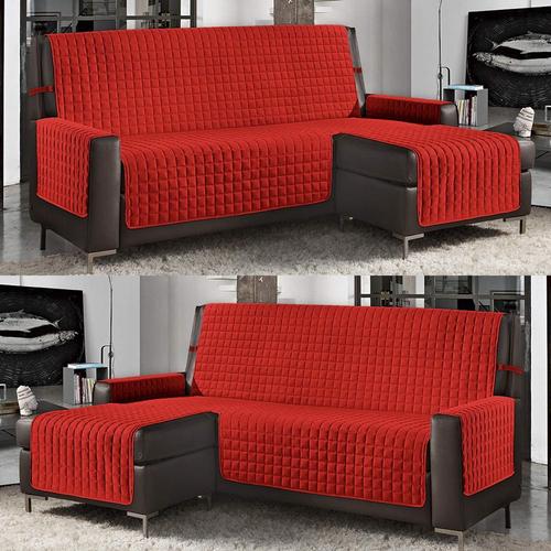 Housse De Canapé D`Angle Réversible Matelassée Avec Méridien Gauche/Droite - Protège Canapé Anti-Taches En Forme De L 2 Places 190 Cm,Rouge