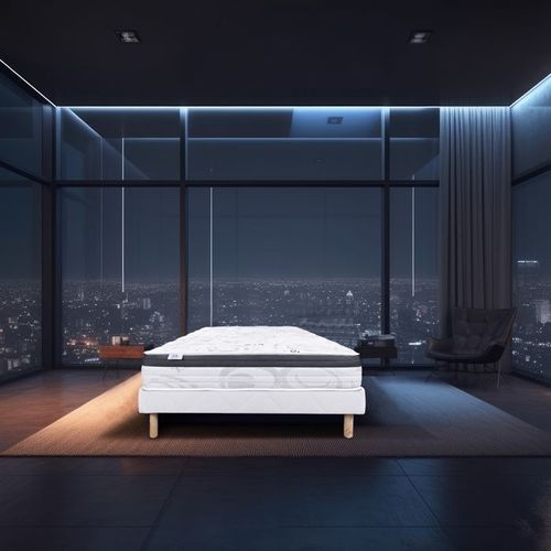 Ensemble Matelas 160x200 cm, Sleeplux, 26 cm, mousse mémoire de forme, ferme, face été/hiver + sommier blanc ep 13cm