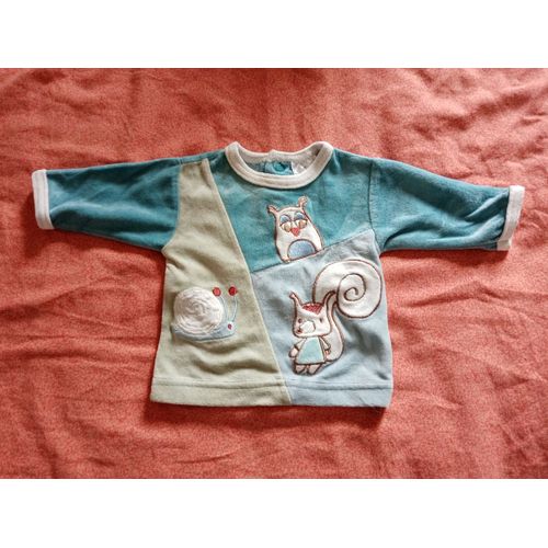 Pull Polaire Bleu Gris Animaux De La Forêt 1 Mois