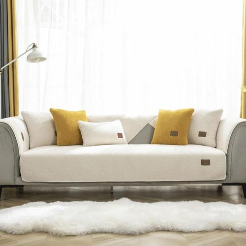 Couch Cover Herringbone Chenille Fabric Furniture Protector Sofa Cover,Non Slip Couch Cover Pour Chien Protecteur De Canapé,Blanc,90x70cm