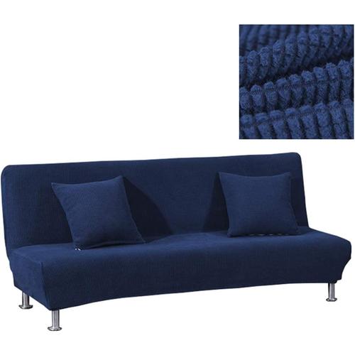 Housse Clic Clac Canape Lit Housse De Canapé Sans Bras Housse De Canapé-Lit Extensible Antidérapante Housse De Futon 2 Places Bleu