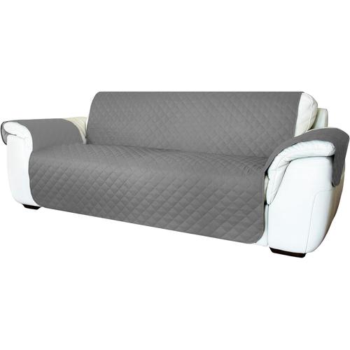 Housse De Canapé 3 Places Avec Accoudoirs Révolutionnaire Imperméable Réversible Antidérapante Housse De Canapé Relax Anti-Taches Chiens Chats Moderne Protège-Canapé Assise 165 Cm (Gris)