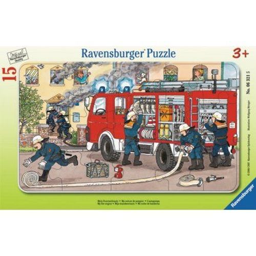 Puzzle Avec Cadre Les Pompiers Et Le Camion De Pompier Grand Echelle - 15 Pieces - Enfant - Ravensburger