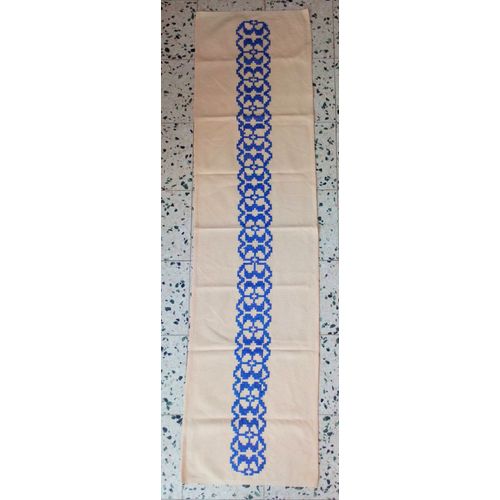Chemin De Table En Lin Écru Imprimé Motifs Bleus