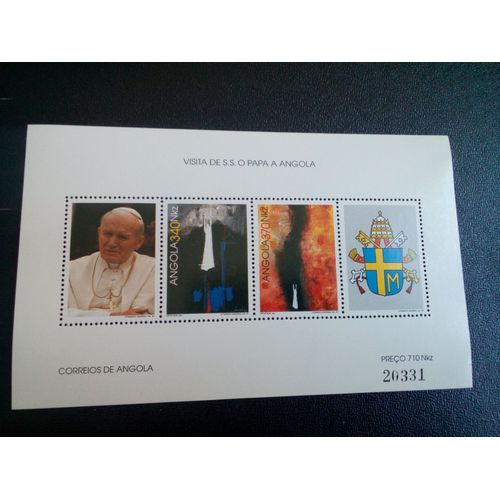 Timbre Angola Yt Bf 12 Visite De Sa Sainteté Le Pape Jean-Paul Ii En Angola 1992 ( 040504 1)