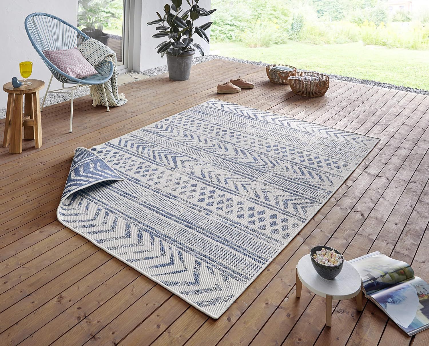 Tapis D'intérieur Et D'extérieur Biri - 80 X 150 Cm - Tapis Réversible Résistant Aux Intempéries - Style Bohème - Design Vintage - Pour Balcon, Terrasse, Jardin, Véranda, Salon - Imperméable