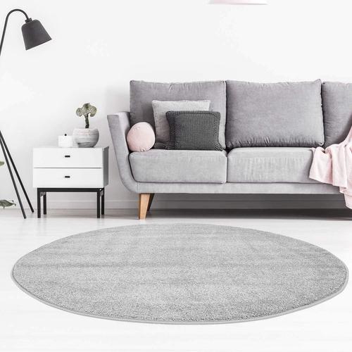 Tapis Uni Flat For Soft & Shiny En Gris/Argenté Pour Salon Dimensions : 120 X 120 Cm Rond, 120 X 120 Cm