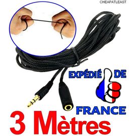 Cable Rallonge blindée nylon 3M jack 3,5 mm male / femelle Extension Audio casque enceintes micro