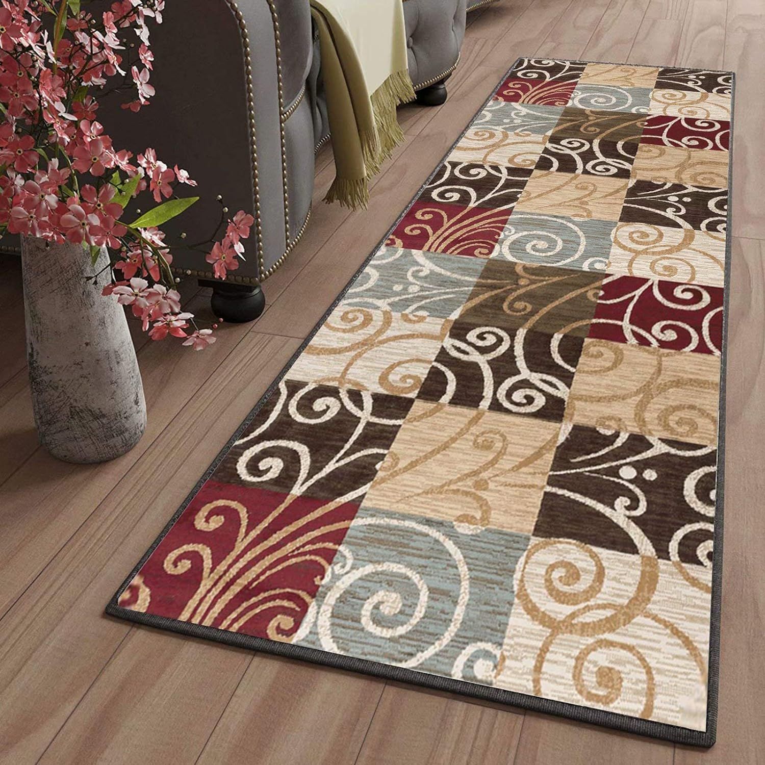 Tapis Salle De Bain Moderne Lavable Antiderapant Long Design Traditionnel Tapis Cuisine Vinyle Pour Les Chambres Jeunes Adulte Fille Garcon Ado, 100x360cm