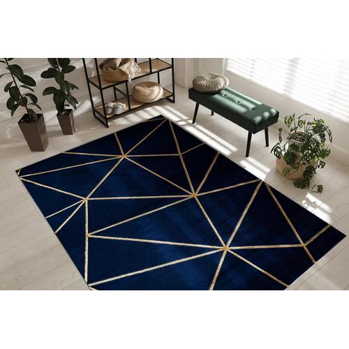 Tapis Exclusif Emerald Tapis Glamour, Tapis élégant, pour Le Salon, la Chambre à Coucher, Le Bureau, Le Dressing, Géométrique Bleu foncé/Or 160x220 cm