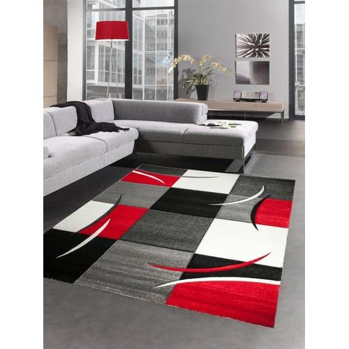 Tapis Karo Rouge Gris Blanc Noir Taille 60x110 Cm