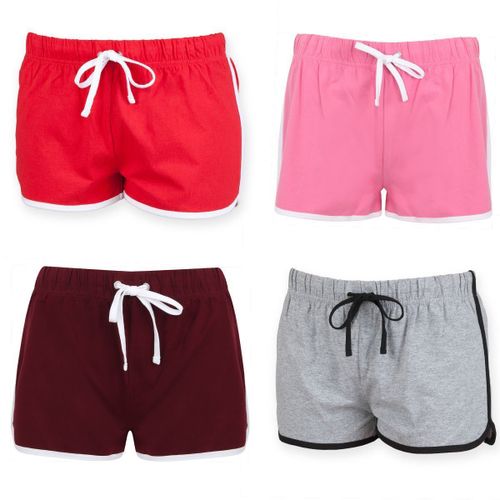 Lot 4 Shorts R?Tro Femme - Sk069 - Rose Rouge Bordeau Et Gris