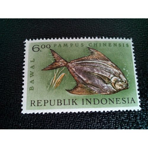 Timbre Indonesie Yt 333 Pomfret Argenté Chinois (Pampus Chinensis) 1963 ( 10604 )