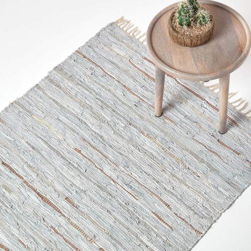 Tapis Cuir Gris Argenté - 120 X 180 Cm