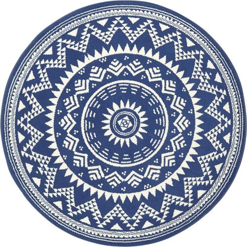 Tapis Rond Mandala À Poils Courts - Moderne Et Vintage - Pour Salle À Manger, Salon, Chambre D'enfant, Couloir, Chambre À Coucher, Cuisine - Bleu Crème - Diamètre 140 Cm