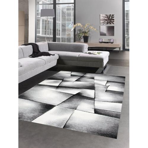 Modern Tapis Poil Ras Tapis De Salon Résumé Karo Noir Gris Blanc Taille 80x150 Cm