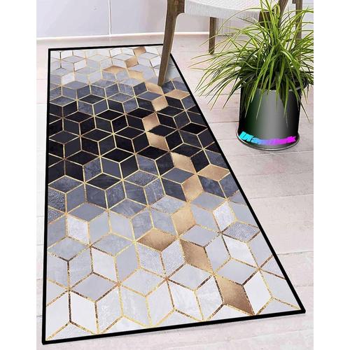 Tapis Chambre Moderne Lavable Antiderapant Long Design Traditionnel Tapis Couloir Long Pour Cuisine Couloir Passage Chambre 60x340cm Blanc Noir Beige